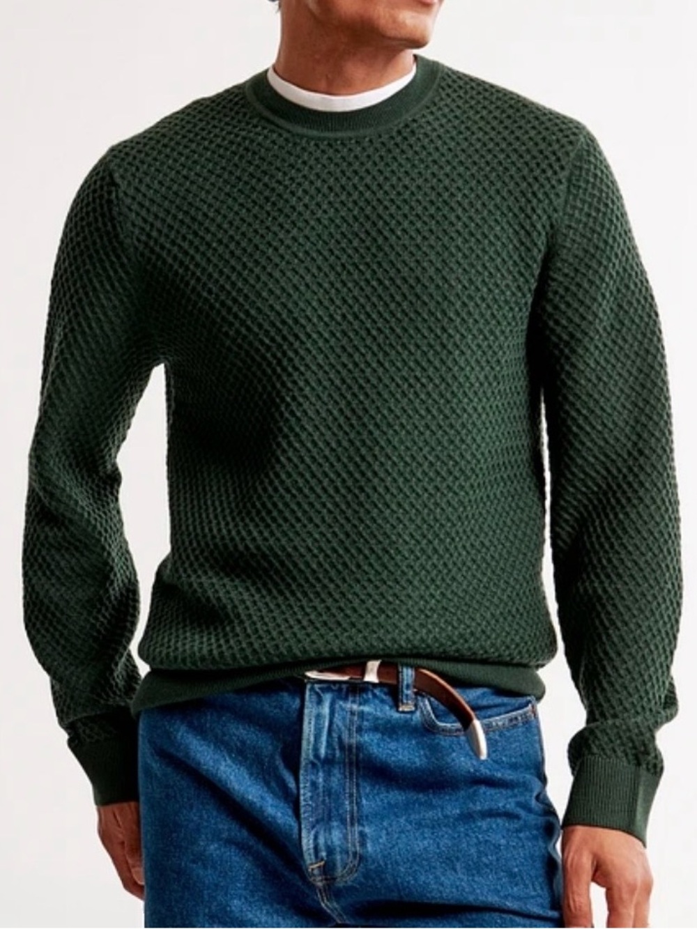 Abercrombie & Fitch Men's Textured Crewneck Sweater - Forest Green Sz L - Picture 2 of 7